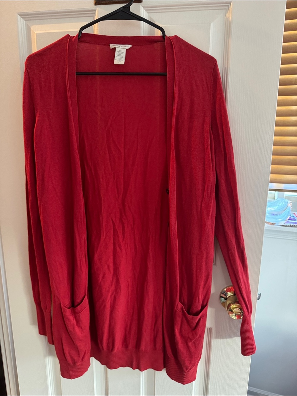 White + Warren Red Open-Front Lightweight Cardigan